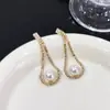 Pendientes de Moda Personalizados Dongdaemun para Mujer Aguja de Plata S925 Zirconia Perla Pendientes Pendientes de Nicho Retro Pendientes