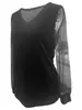 Camisa de Veludo Patchwork Quente para Venda no Comércio Exterior da Amazon para Mulheres com Mangas Transparentes de Lantejoulas, Top Elegante e Versátil