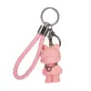 Llavero de Muñeco Oso de Moda con Cordón de Cuero Trenzado y Orejas de Gato de Resina, Adecuado para Niños, Estudiantes, Colgantes para Mochila, Regalos para Niños