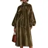 Vestido Longo de Veludo com Gola Alta Retro e Mangas Longas com Amarração - Moda Feminina Europeia e Americana 2026 - Estação Independente Amazon - Desenvolvido pela Annu