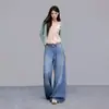 Jeans de pierna ancha holgados para mujer transfronterizos en lyocell, lavado azul vintage, pantalón largo con estampado Yichun