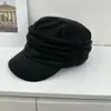 Chapéu Plissado Versátil Estilo Retrô para Montaria Feminina, Quente e Estiloso para Outono/Inverno, Proteção Solar, Emagrecimento Facial, Chapéu de Sol para Viagem, Boina