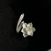 Anillo de Narciso Chino Nuevo de Plata S925 para Mujer Estilo República de China Vintage Plata Lisa Anillo de Cola de Flor Esmerilada Anillo Abierto para Dedo