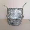 099-112 Cesta plegable estilo pastoral, tejida con hierba marina, maceta decorativa, cesta para ropa sucia, asa, bolsa de almacenamiento de cosméticos para orquídeas