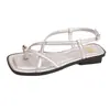 Sandalias de Exterior para Mujer, Cómodas de Vacaciones Moda de Tacón Bajo Versátiles Verano Transpirables Sandalias de Tira Fina 2026 Romano Beige