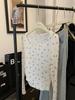 7172 # Blusa Estampada con Lazo Dulce, Malla Ultra Fina Transparente con Cintura Fruncida Adelgazante, Manga Larga Protector Solar