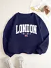 Moletom Feminino com Estampa da Bandeira de Londres Inglaterra Pulôver Macio Versátil Y2K Roupas Largas Outono