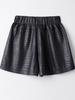 Shorts de Couro Feminino Transfronteiriço Outono Novo Cintura Alta Emagrecedor Linha A Calças de Couro Pretas de Perna Larga para Outono e Inverno, Adequado para Usar com Botas, Atacado