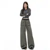 Pantalones cargo de pierna ancha de cintura media-baja, de patchwork deconstruido, color Naranja Juvenil # para mujer, corte holgado, adelgazantes, únicos, modernos, versátiles, de largo hasta el suelo