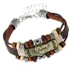 Pulsera de Cuero con Cuentas Hecha a Mano Estilo Punk Popular Europeo y Americano Aleación Pareja Amor Pulsera de Cuero Genuino