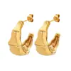 Face Brilhante Fashionável Elegante Alta Qualidade Aço Titânio Banhado a Ouro Brincos de Bambu Formato C Fashionável Distintivo Estilo Hong Kong