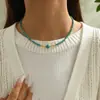 Collar de Clavícula Bohemio Elegante Tejido a Mano con Perlas de Arroz, Turquesa Sintética y Perlas Sintéticas, Transfronterizo Europeo y Americano