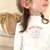 Ropa interior térmica para niñas con borde de hongo negro, ropa de otoño e invierno, camiseta de manga larga con medio cuello alto de forro polar, top cepillado para niños, versátil