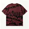 Camiseta de manga corta tie-dye de alta gama con texto impreso, camiseta cultural de algodón puro estilo tinta al por mayor, camiseta de marca moderna de verano de corte holgado personalizada