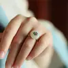Anel Estilo Chinês Retrô Palácio Joias Artesanais Esmalte Artesanal Jade Hetian Sintético Anel de Lótus Retrô Novo Estilo Chinês para Mulheres