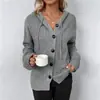 Suéter con Capucha de Color Sólido para Lluvia Ligera, de Punto, con Botones, Estilo Transfronterizo para Mujer, Nuevo Cardigan de Punto con Cordón para Otoño e Invierno 2023 para Mujer