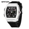 Reloj Electrónico Sanda Aliexpress Más Vendido, Moderno y Genial, con Tres Zonas Horarias, Cronómetro Segmentado, Luminoso, Forma de Barril, Reloj de Doble Movimiento