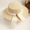 Sombrero de paja de ala ancha y copa plana para mujer, moderno sombrero de sol de verano para viajar con lazo, sombrero de protección solar, sombrero de sol casual para la playa