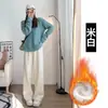 Calça Reta de Perna Larga para Maternidade Primavera e Outono para Uso ao Ar Livre, Tamanho Plus Size, Forrada com Lã, Engrossada, com Suporte para a Barriga, Caimento Solto, Não Apertada, Casual para Mulheres Grávidas