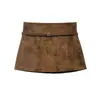 Ropa de Mujer Transfronteriza Moda Retro Americana con Cinturón Efecto Textura Gamuza Pantalones Falda Falda 8490950