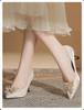 2025 Primavera y Otoño Nuevo Estilo Tacones Altos de Aguja con Pedrería y Punta Afilada Zapatos de Novia de Cristal Bombas Francesas