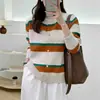 Cárdigan de punto informal de moda con bloques de color a rayas para mujer, nueva versión coreana 2026, suelto, suave y delicado abrigo suéter