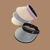 Chapéu de Sol de Verão 2025 Pied-de-Poule Top Aberto Chapéu de Palha Feminino Chapéu de Sol para Exterior Chapéu de Sol com Letra Aba Larga