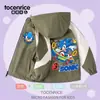 Jaqueta corta-vento infantil do Sonic the Hedgehog, com blocos de cor, forro de fleece, espessada, à prova de vento, proteção contra o frio, top