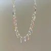 Collar Saturno de Circonita de Colores para Mujer, Cadena para Clavícula Dopamina Apilable, Cadena de Cuello de Alta Gama para Verano