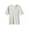 [No se aceptan devoluciones ni cambios en artículos con descuento] Camiseta de punto sin costuras de lana 100% pura, manga corta, cuello en V, perfecta como capa interior o como top