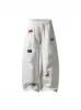 Calça Casual Retro Americana Bordada com Estrela e Cachorro para Homens e Mulheres, Nova Calça de Cintura Alta Emagrecedora Solta de Comprimento Total Wide-Leg