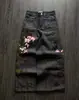 Estilo Americano Street Style Estampa Floral Calça Reta Casual Retrô Jeans Novo Outono e Inverno 2025 Transfronteiriço