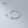 Anel de Prata Nalan S925 Feminino Estilo K Simples Elegante Contas Leves Corrente de Feijão Camada Dupla Joia de Mão J8910