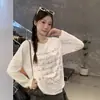 Camiseta de Manga Larga de Algodón Puro para Mujer Nueva Primavera y Otoño 2026, Top Blanco Holgado Estilo Americano, Camiseta Básica