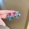 Brincos de Flor com Cristal, Pérola Artificial e Diamante em Pino de Prata Design Exagerado Europeu e Americano Brincos com Franja Brincos com Senso Avançado