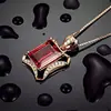 Novo Pingente de Pedra Preciosa Colorida Estilo Europeu e Americano Turmalina Vermelha Sangue de Pombo Imitação Banhado a Ouro Rosa para Mulheres, Corrente de Clavícula da Moda