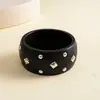 Pulseira geométrica de madeira em formato de losango com rebites, estilo étnico europeu e americano, pulseira vintage simples transfronteiriça, joia de moda de nicho para mulheres