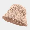 Sombrero de Pescador de Paja Hueco de Verano para Mujer, Viajes al Aire Libre, Vacaciones en la Playa, Sombrero de Sol Transpirable, Sombrero de Cubo de Moda para Adelgazar la Cara