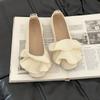 Sapatos de Vovó Tricotados com Babados e Sola Macia Franceses Verão Retrô Vazados com Saia Sapatilha para Mulheres