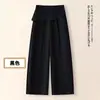 Calça casual de perna larga falsa duas peças para mulheres, novo estilo primavera e outono 2026, calça de alfaiataria com design drapeado, de perna estreita, curva e reta