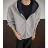 Jaqueta Suéter Cardigan com Capuz Masculino 2026 para Primavera e Outono, Retro Americano Silhueta Simples Casual Solto Casaco