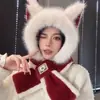Gorro de Peluche Lindo Nuevo 2026 para Mujer con Orejas de Zorro, Combinación de Sombrero y Bufanda Versátil y a la Moda para Otoño e Invierno