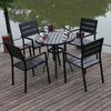 Mesa y silla de exterior para patio, cafetería al aire libre, hotel, mesa y silla de comedor de ocio, resistente al sol, impermeable, a prueba de humedad, plástico, combinación de mesa y silla de madera