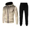 Nova coleção outono e inverno: Moletom e calça de moletom de cor sólida estilo europeu e americano, conjunto esportivo casual masculino com zíper e estampa de bolinhas, com capuz
