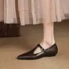 Zapatos Casuales de Mujer de Caña Baja de Cuero Puntiagudos Nuevo Estilo Slip-on con Tacón de Cuña para Cuatro Estaciones Zapatos de una Sola Capa para Mujer con Suela de Goma
