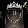 Conjunto de Colar e Brincos de Coroa com Strass Cristal Roxo Transfronteiriço Acessórios para Vestido de Noite Acessórios de Joias para Noiva Alta Qualidade