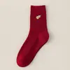 Meias Vermelhas para o Ano do Cavalo, Meias Unissex de Cano Médio para Outono e Inverno, Meias Longas de Casal para Casamento de Ano Novo, Venda por Atacado de Meias Femininas de Zhuji