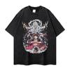 Camiseta Lavada de Peso Pesado Estampa Escura Anime Marca Tendência Ins Novo Harajuku Solta Retrô Tendência Nacional Camiseta para Homens