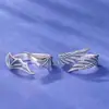Anillo Vintage de Ángel y Demonio Personalidad Estilo Minimalista Anillo de Dedo Índice con Pluma Moda Versátil Plata Tailandesa de Imitación Anillo Abierto