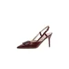 Zapatos de tacón alto color nude con punta 2026 modelo nuevo con talón abierto, sandalias negras cerradas de punta sexys y elegantes